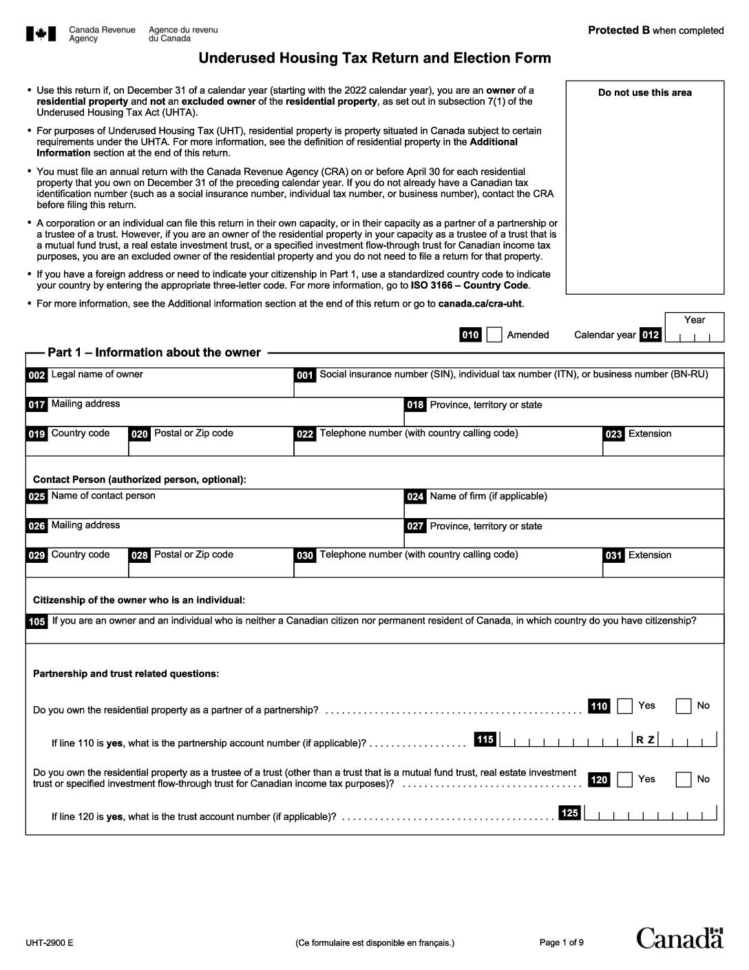 Underused Housing Tax Return and Election Form