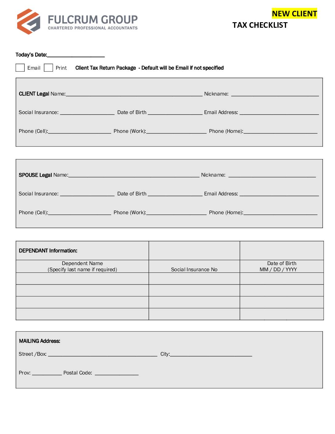 Tax Checklist – New Clients