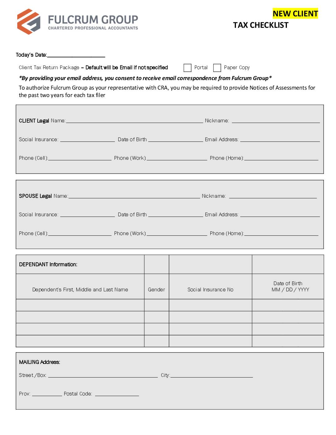 Tax Checklist – New Clients