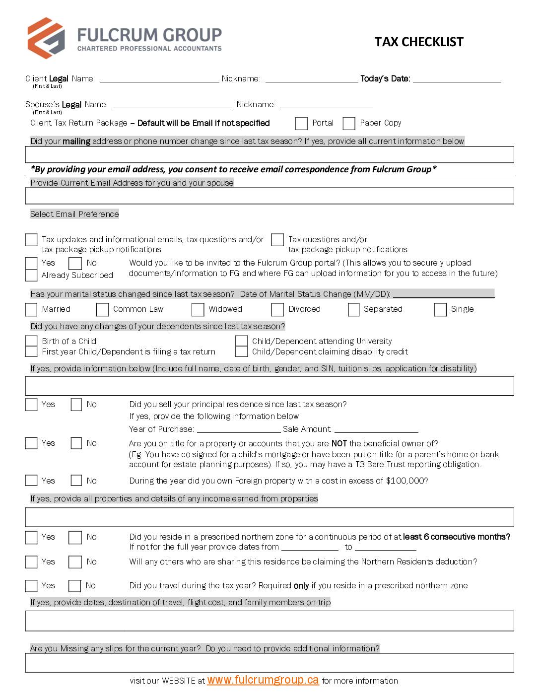 Tax Checklist – Existing Clients