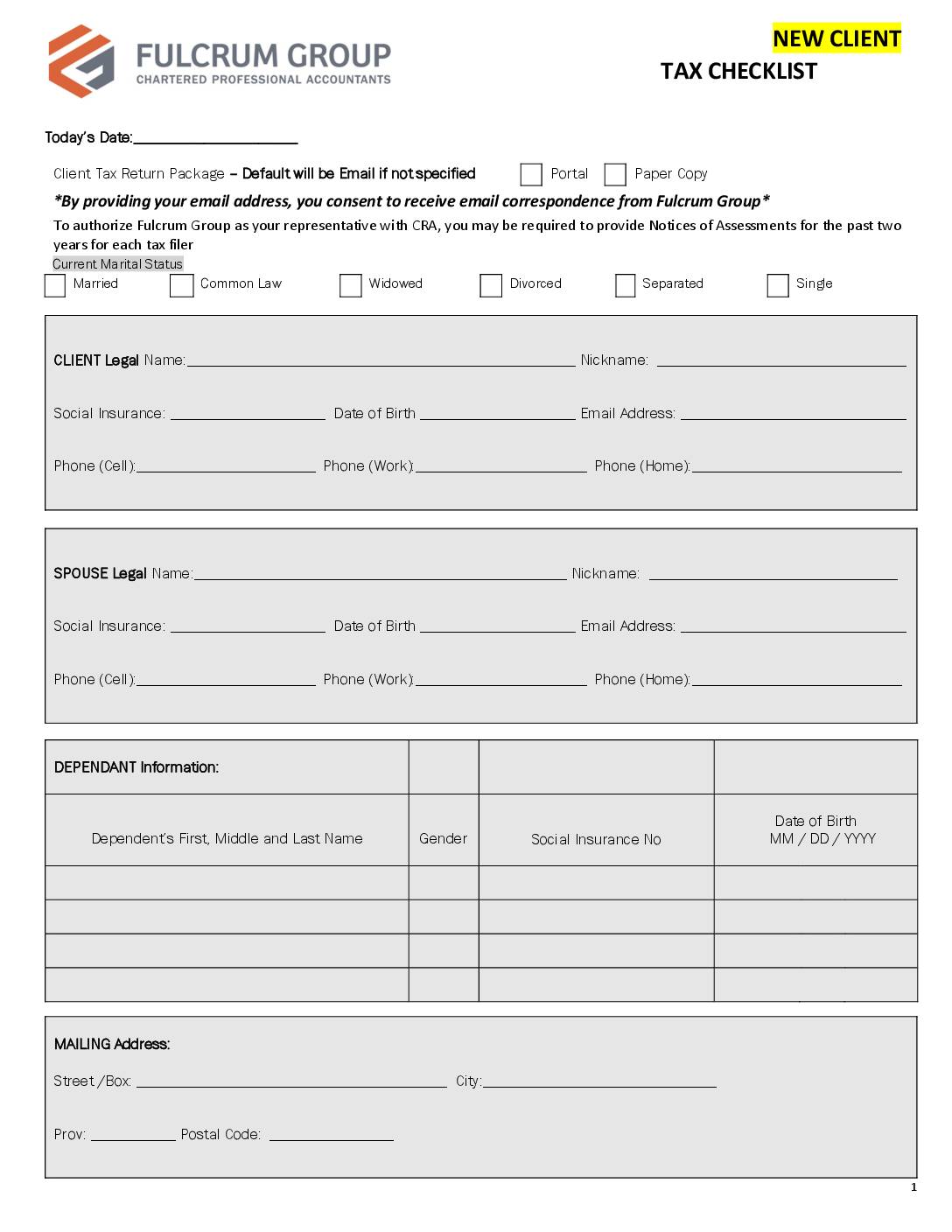 Tax Checklist – New Clients