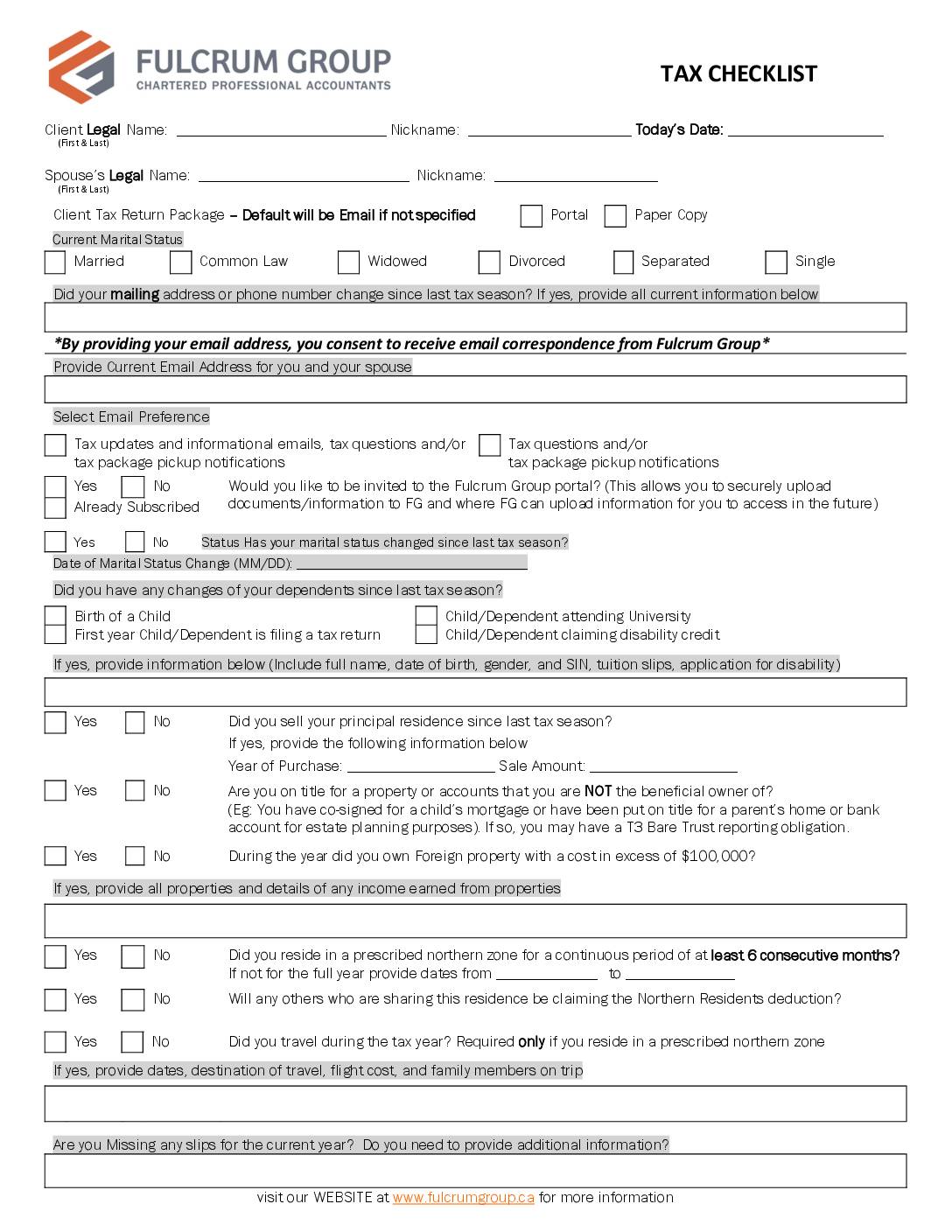 Tax Checklist – Existing Clients